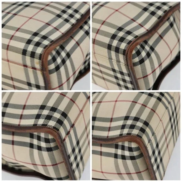 BURBERRY Nova Check Hand Bag Canvas Beige Silver Auth